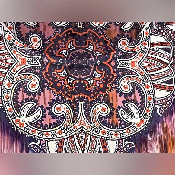 ONE WORLD Live & Let Live Sleeveless Boho Ombre Print Paisley Neckline Dress - Picture 5 of 16